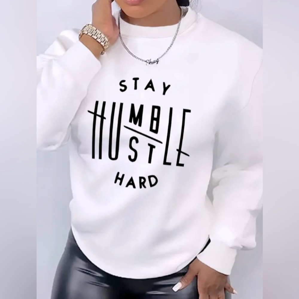 {NEW} Women’s White “Stay Humble” Crewneck Sweater XXL
